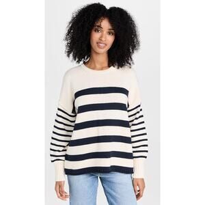MADEWELL Conway Pullover Sweater Navy Stripe Cotton Oversized Crewneck Large